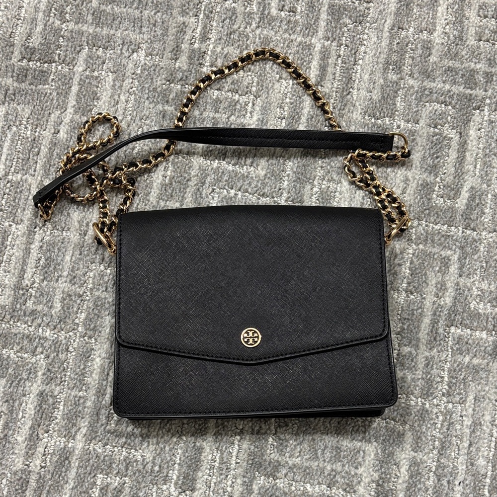 Tory Burch Black Saffiano Leather Chain Shoulder Bag like new
